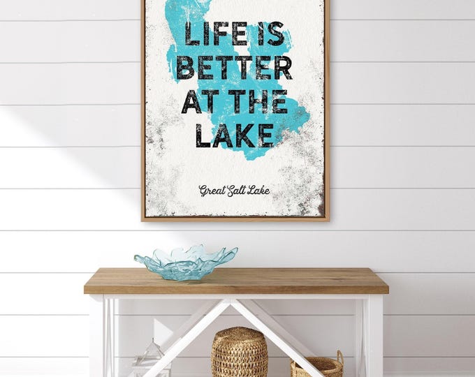 Vintage Lake House Sign - 'Life Is Better at the Lake' Turquoise Art