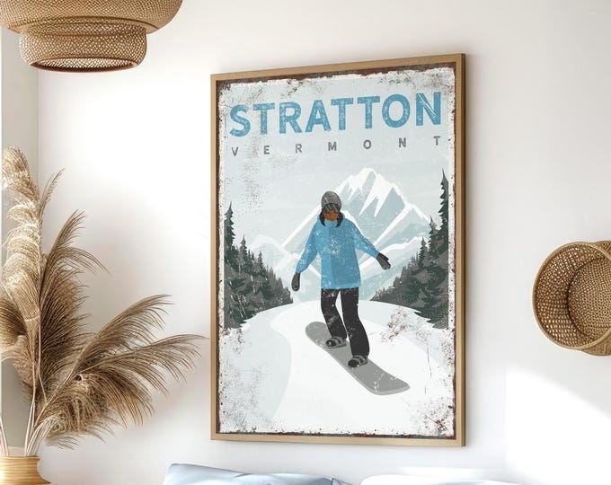 Stratton Vermont Snowboarder Wall Art, Personalized Ski Resort Sign