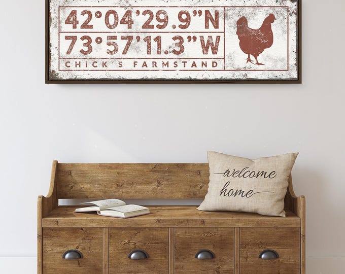 Personalized Coordinates Sign: Rustic Brown Canvas - Farmhouse Decor