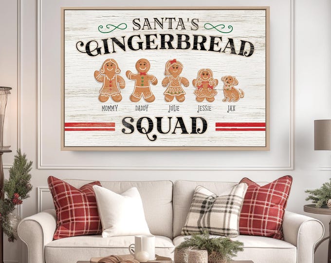 Gingerbread Family Wall Sign - Personalized Holiday Decoration
