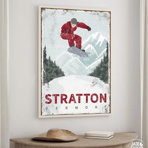 Stratton Vermont Ski Poster, Retro Ski Wall Art, Mountain Cabin Decor, Handmade Winter Sports Sign, Rustic Lodge Gift {VPH}