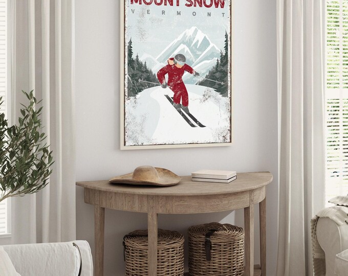 Mount Snow Vermont Carving Skier Wall Art, Personalized Ski Sign