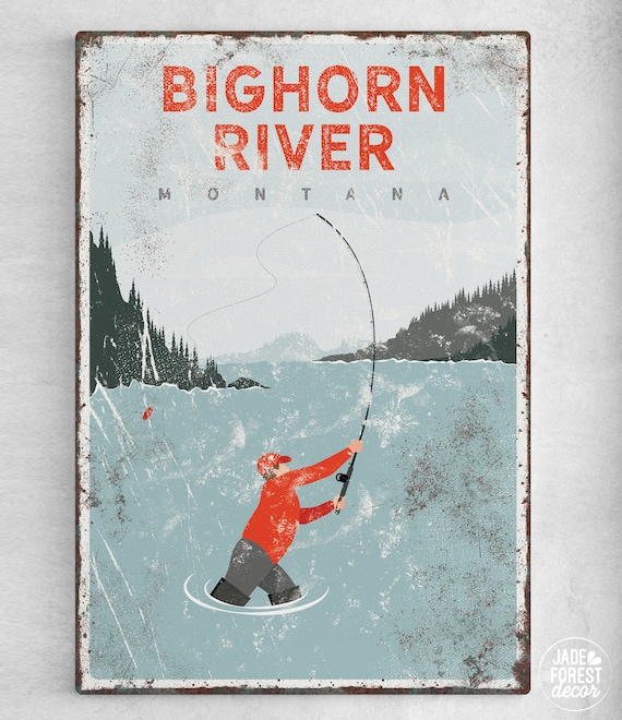 Vintage Fly Fishing Poster Bighorn River, Personalized Trout