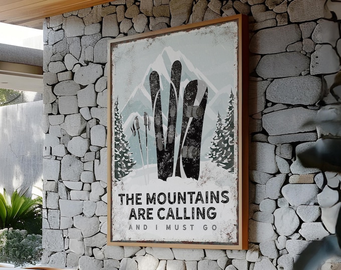 Vintage Ski Poster - Black Mountain Cabin Wall Decor
