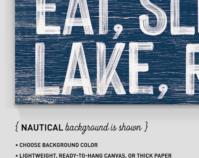 navy and white lake sign > LAKE HOUSE decor, Eat, Sleep, Lake, Repeat canvas print, Nautical wall decor, farmhouse lakehouse wall art {pwo}
