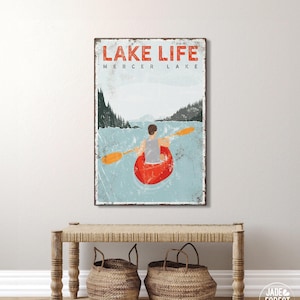 Lake Life Sign for Vintage Lake House Decor. Personalized Kayaking Poster Gift for Husband. Oversized Wall Art for Large Blank Wall {vpl}