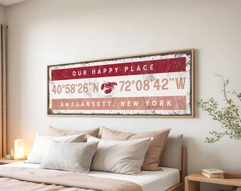 Coordinates Wall Sign: Personalized Coastal Art (Red Lobster, Multiple Sizes)
