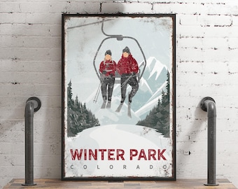 Skiing Gift For Him, Ski Chairlift Poster, Farmhouse Mountain, Personalized Winter Wall Art, Vintage Ski Lodge Canvas Print {vpi}
