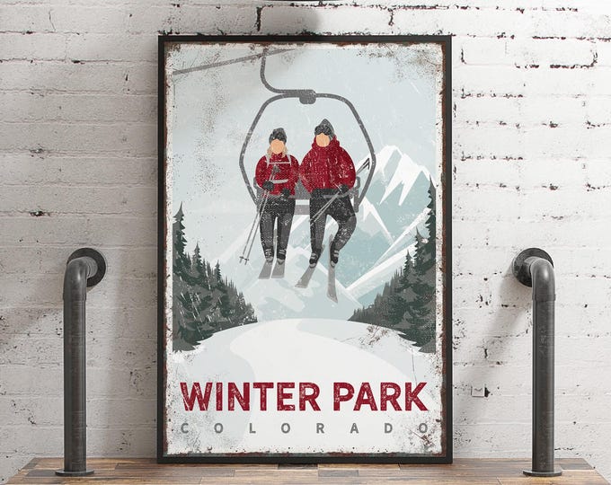 Skiing Gift For Him, Ski Chairlift Poster, Farmhouse Mountain, Personalized Winter Wall Art, Vintage Ski Lodge Canvas Print {vpi}
