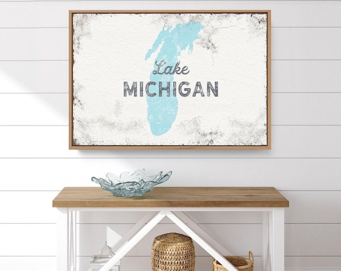 Custom Lake Map, Lake Michigan Silhouette Outline, Pale Blue Lake House Wall Decor