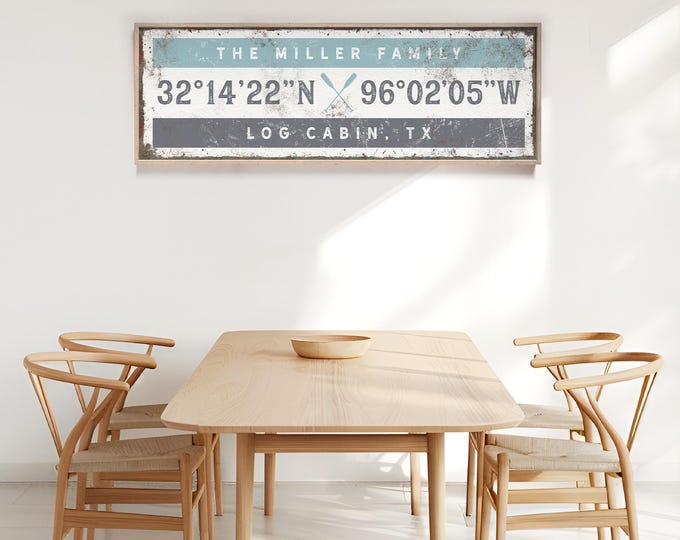 Custom Coordinates Wall Sign: Vintage Nautical Oars (Multiple Sizes)