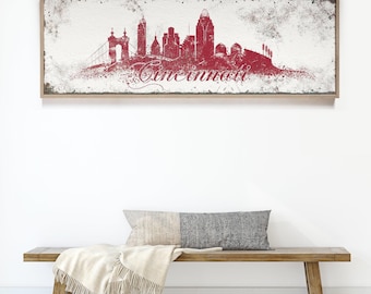 Cincinnati Skyline Sign: Extra Large Vintage Red and White - Ohio Canvas