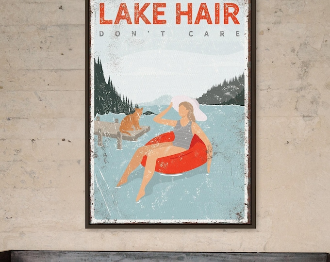 Lake Hair Don't Care, Custom Dog Dock Sign, Tan Cream Lake Art, Gift For Dog Lovers