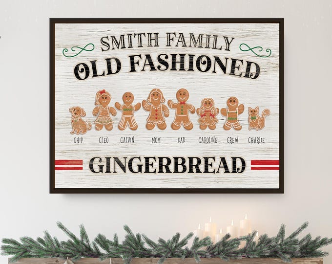 Personalized Gingerbread Family Sign - Custom Names, Holiday Decor
