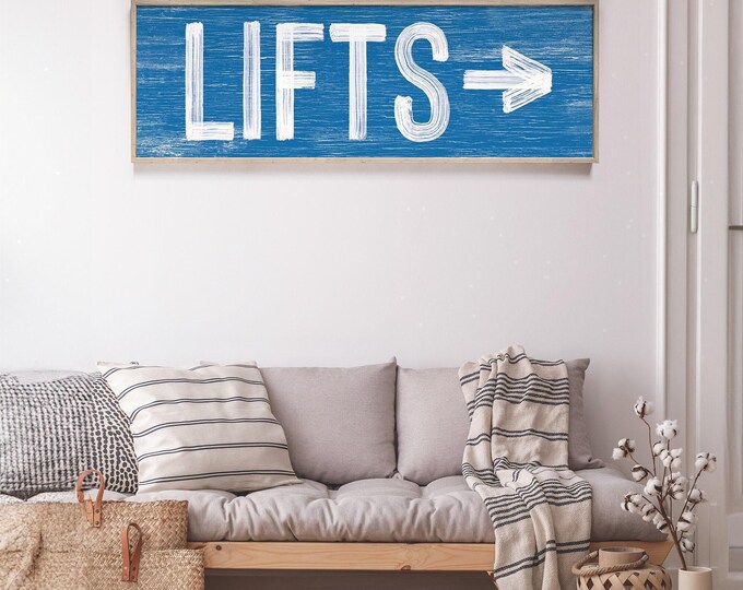Ski Lodge LIFTS Sign: Rustic Arrow, Custom Text - Farmhouse Style