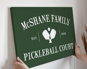 Custom Family Name Pickleball Sign: Rustic Green, Maple Frame