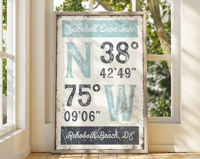 Latitude and Longitude Wall Art - Custom Vintage Coastal Canvas Print