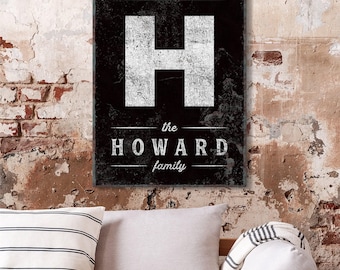 Monogram Canvas Wall Art, Family Name, Year Established (Black & White)