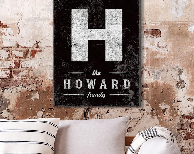 Monogram Canvas Wall Art, Family Name, Year Established (Black & White)