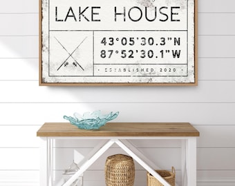 Personalized Lake House Sign: Family Name, Coordinates, Year