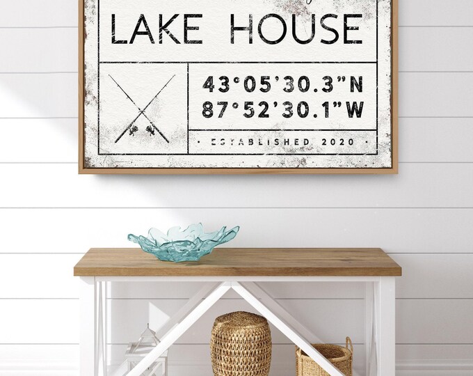Personalized Lake House Sign: Family Name, Coordinates, Year