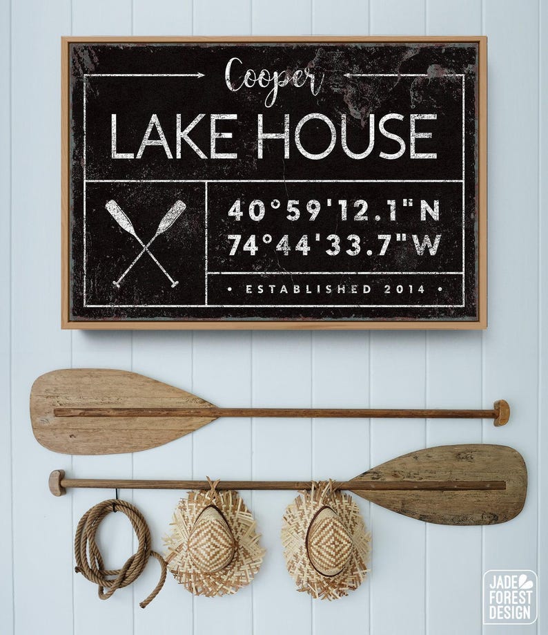 a sign that says copper lake house hangs on a wall