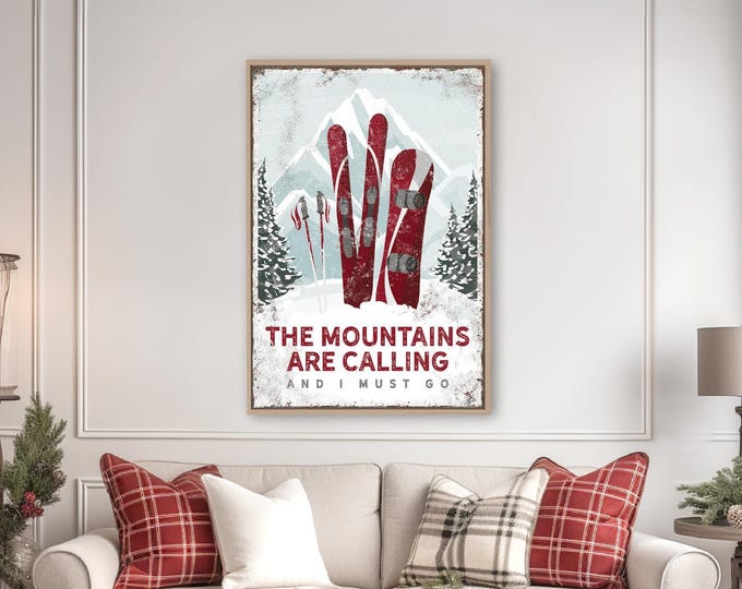 Snowboard Wall Art, Ski Cabin Decor, Skiing Gift for Him, Vintage Mountain Canvas, Personalized Ski Poster, Winter Home Decor