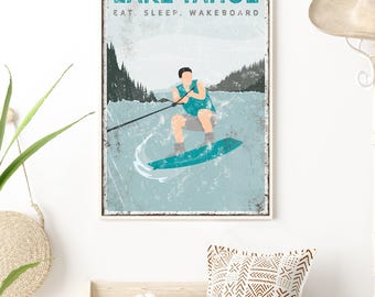 Wakeboard Wall Art: Custom Lake Sign (Canvas, Paper, or Aluminum)