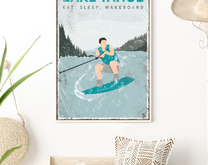 Wakeboard Wall Art: Custom Lake Sign (Canvas, Paper, or Aluminum)