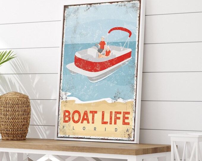 Custom Beach Sign: Vintage Boat Life Art - Personalized Couple Design