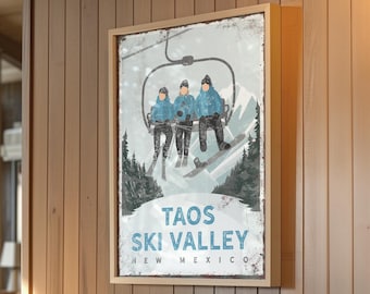 Ski Lodge Wall Art: Custom Family of 3 Chairlift Print (Taos)