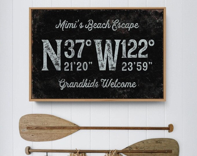 Beach House Coordinates Art, Vintage Nautical Style (Custom Text)