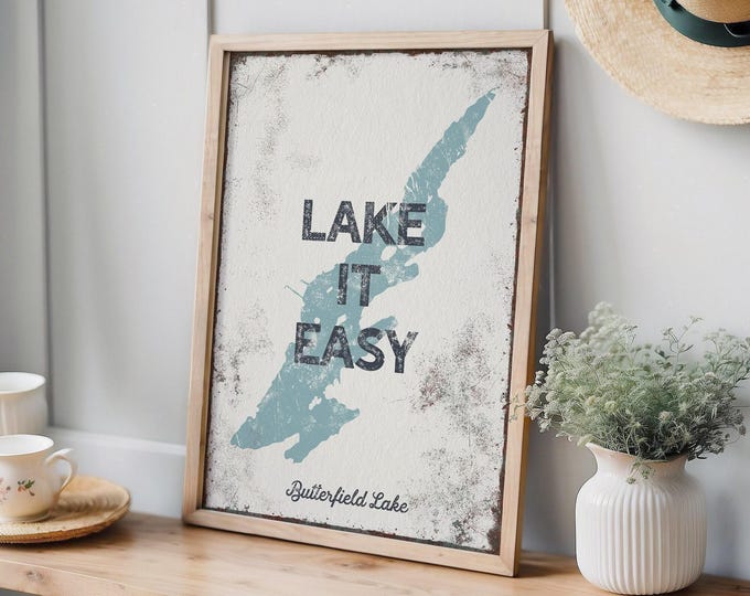 Personalized Lake It Easy Sign, Dusty Blue Silhouette Wall Art, Custom Lake Gift