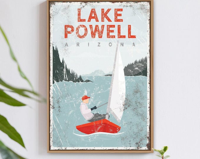 Custom Nautical Sign, Personalized Lake Name Sailing Art, Red and Teal Wall Decor