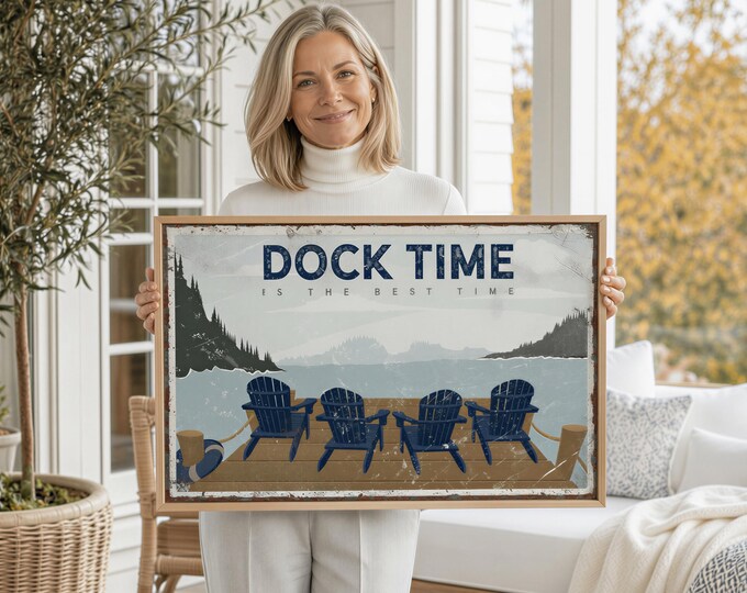 Adirondack Chairs Dock Sign, Navy Blue, Personalized with Your Family Name
