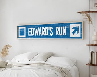 Custom Ski Trail Name Sign, Rustic Decor for Lodge or Cabin, Canvas Paper Aluminum, Can be Personalized, Blue Square Ski Trail Sign {stn}