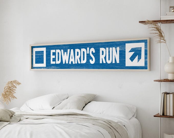 Custom Ski Trail Name Sign, Rustic Decor for Lodge or Cabin, Canvas Paper Aluminum, Can be Personalized, Blue Square Ski Trail Sign {stn}