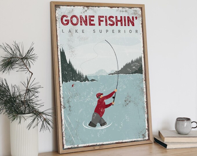 Gift For Fisherman, Red Jacket, Fly Fishing, Custom Sign For Your Lake Life