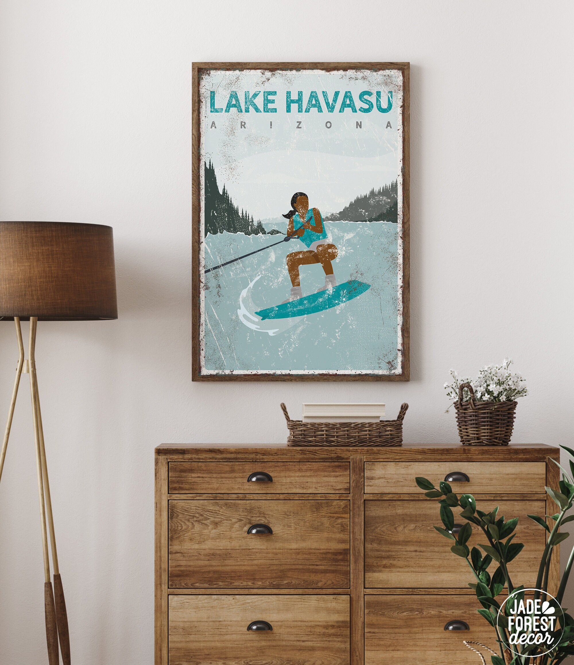teal LAKE HAVASU poster > personalized retro wake boarding art