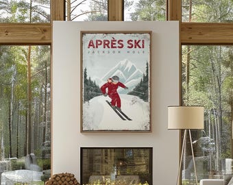 Apres Ski Poster: Vintage Jackson Hole Woman Skier (Framed or Unframed)