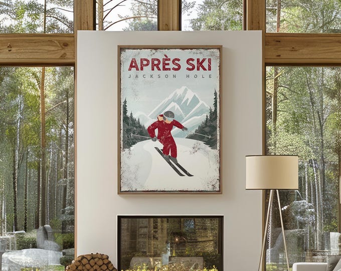 Apres Ski Poster: Vintage Jackson Hole Woman Skier (Framed or Unframed)