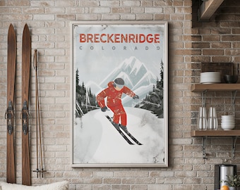 Vintage Ski Poster Canvas: Distressed Mountain Wall Art, Custom Text