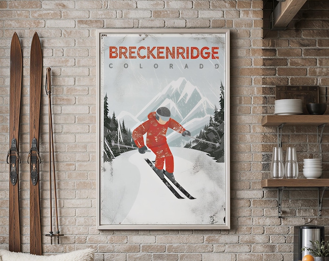 Vintage Ski Poster Canvas: Distressed Mountain Wall Art, Custom Text