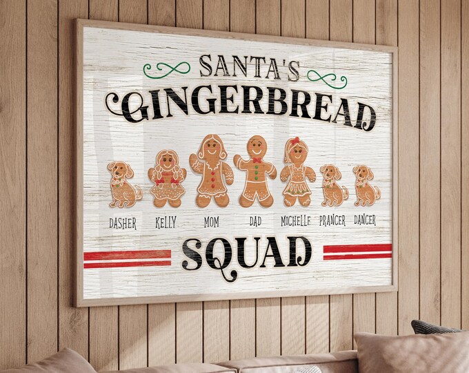 Gingerbread Family with Dogs, Personalized Christmas Decor, Custom Christmas Gift Idea, Christmas Gift for Grandma, Gingerbread Dog, Festive