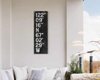 Vintage Coordinates Wall Art: Black & White, Tall Narrow Canvas
