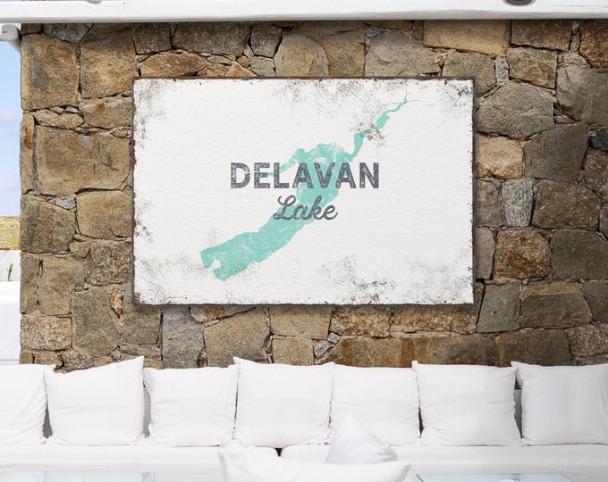 Delavan Lake Sign: Custom Canvas Wall Art (Framed, Seafoam Green)