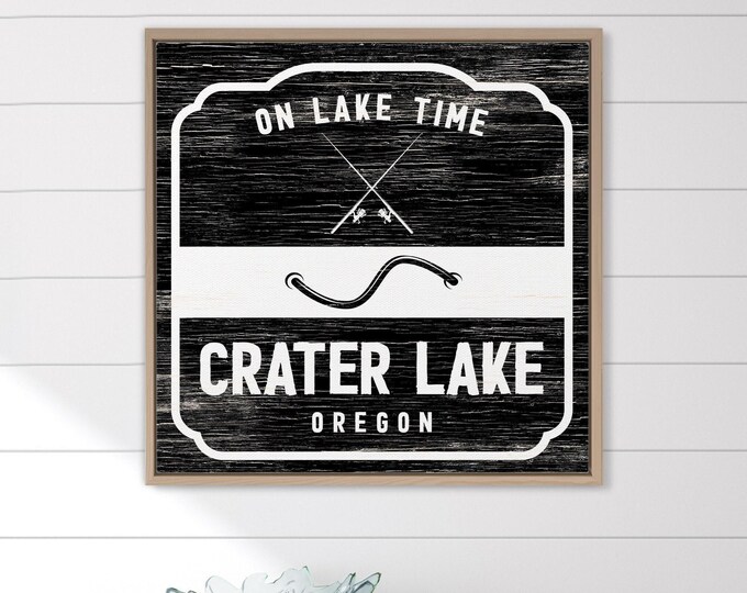Vintage Crater Lake Sign - Rustic Black & White Wall Decor