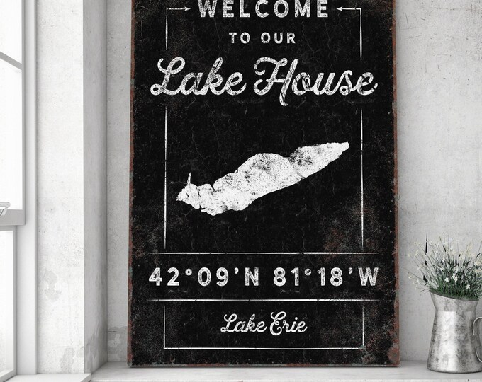 Welcome Sign Lake House Artwork, Custom Coordinates Lakehouse Decor Rustic Sign
