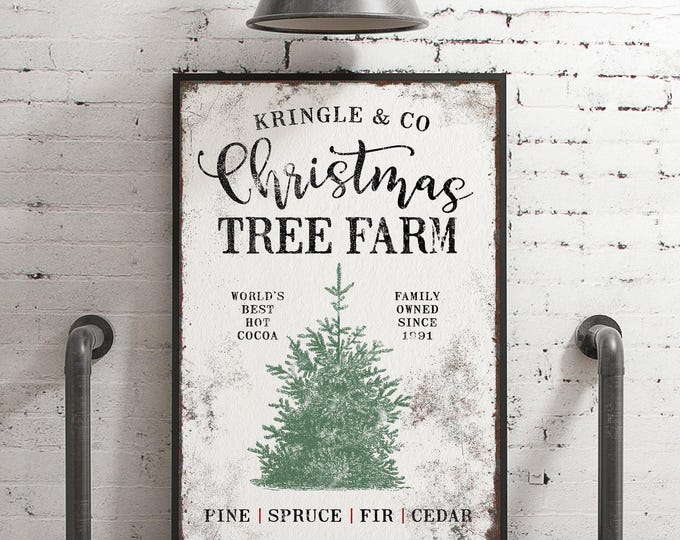 Pine Tree Sign Custom Family Name Green White and Black Christmas Mantel Decor