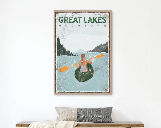 Kayak Lake House Wall Art – Vintage Lake Decor